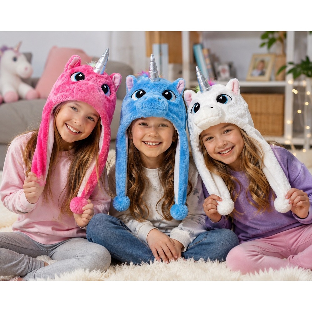 Minky‎ Accessories Unicorn Plush Winter Hat Lot of 3 NWT Pink Blue White
